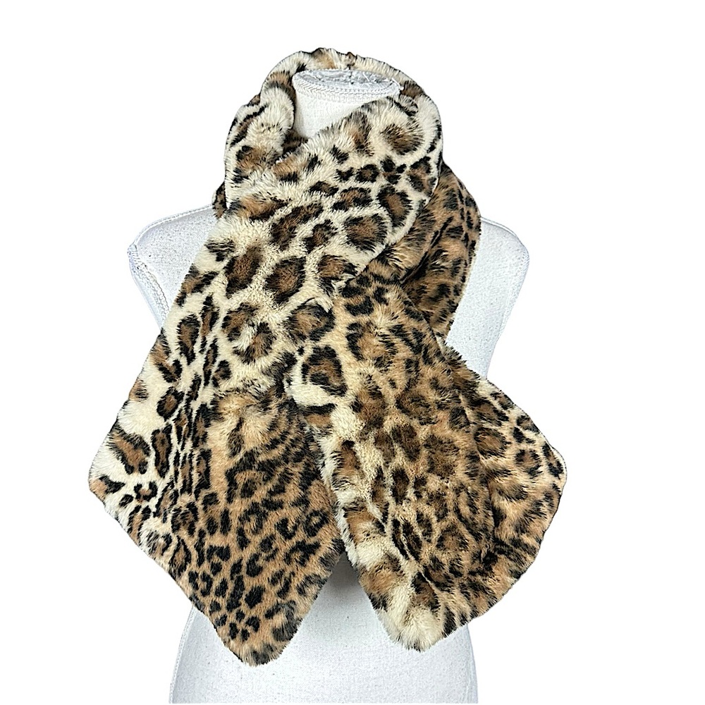 ANN TAYLOR LOFT: Faux Fur Scarf Leopard Print Cross Bib